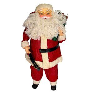 VTG 18" Santa Claus Paper Mache Doll Christmas Figure Yarn Beard Glasses 1980's
